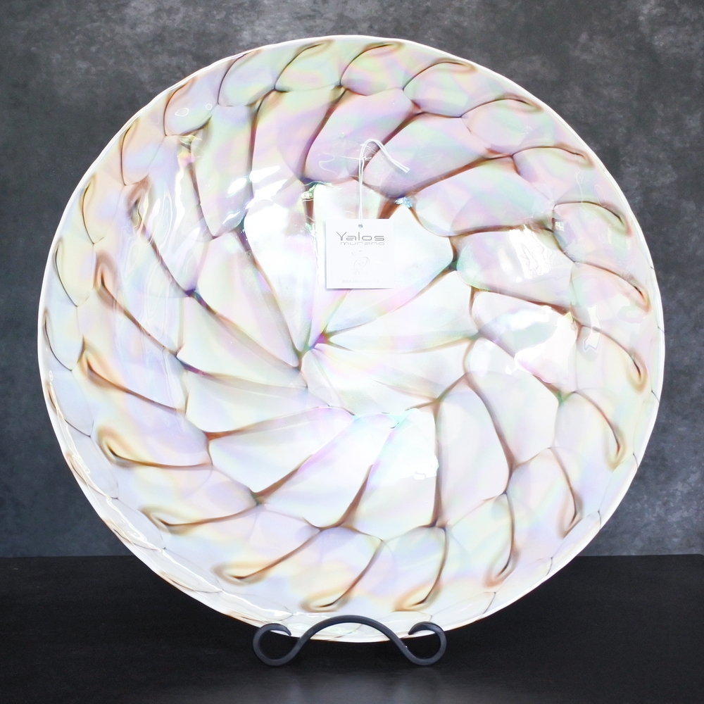 NWT Yalos Murano Italy Hand Blown Glass Mother of Pearl Shell Style Large Bowl